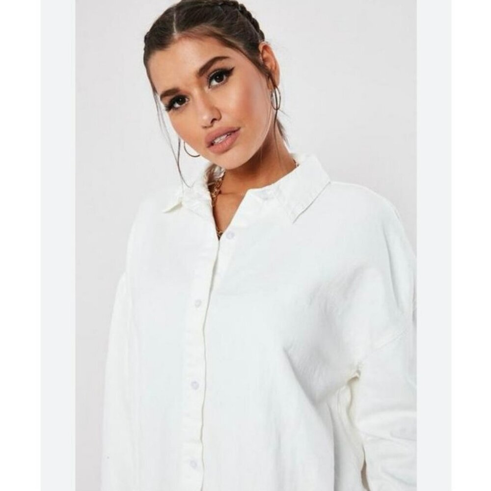 Missguided White Button Down Collared Oversized S… - image 1